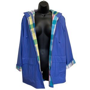 Vintage Sailmaker Outerwear Lined Hooded Rain Coat Jacket Blue Sz S